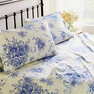 Melange Home Toile dark blue & white queen size sheet set